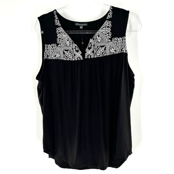 Adrianna Papell Black White Embroidered Top Sleeveless Tank New Womens Size 1X - Picture 1 of 12